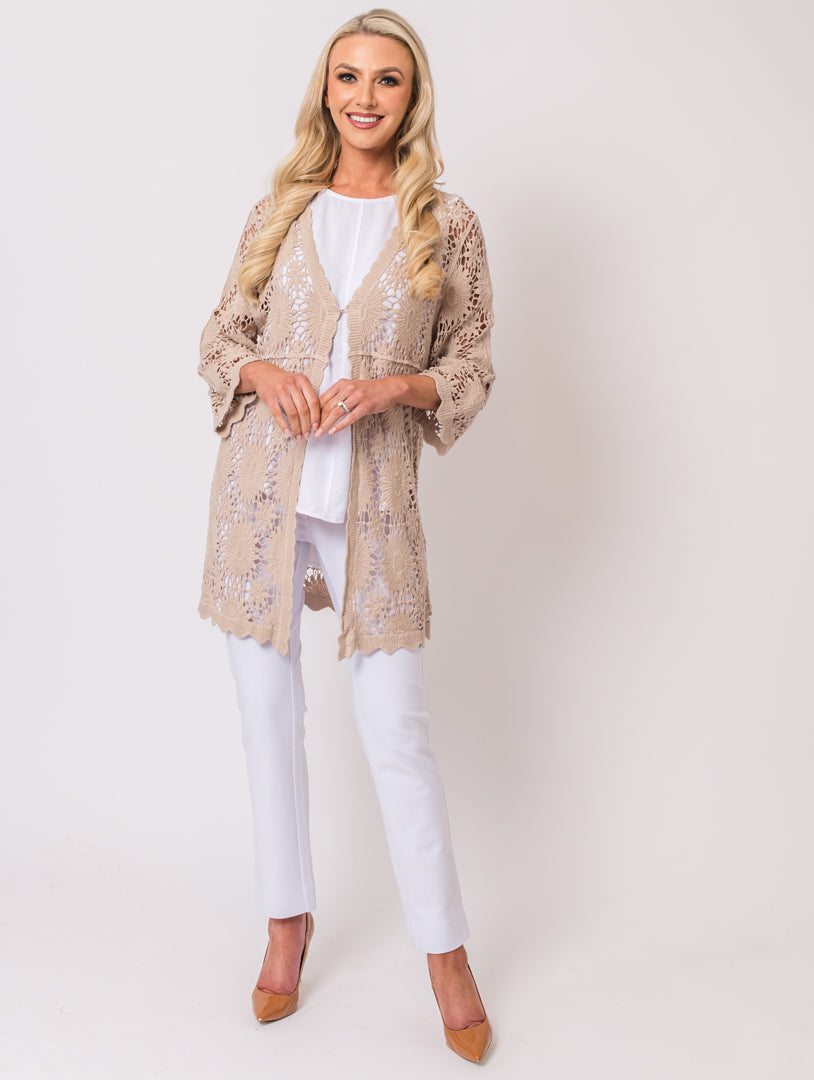 Long Crochet Cardigan - Natural