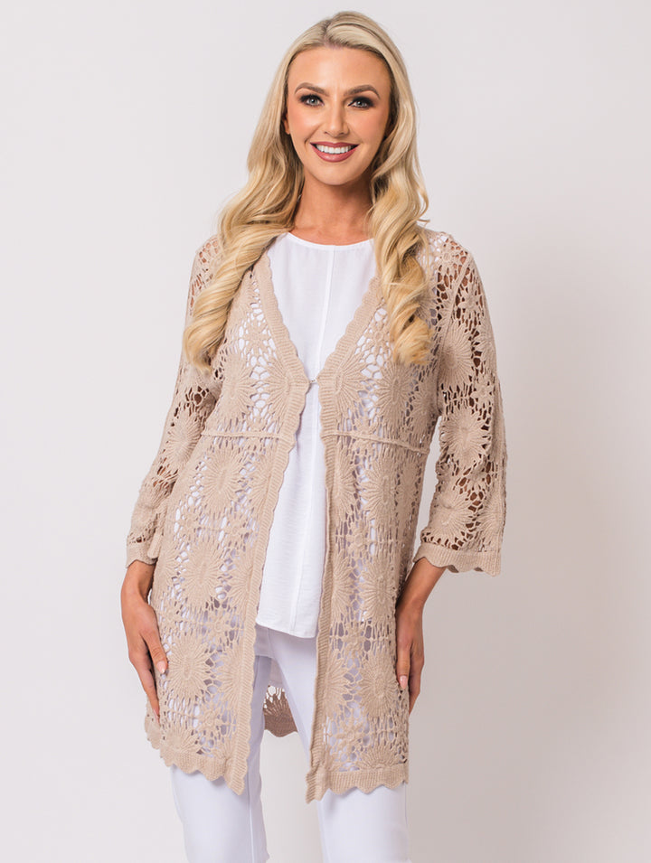 Long Crochet Cardigan - Natural
