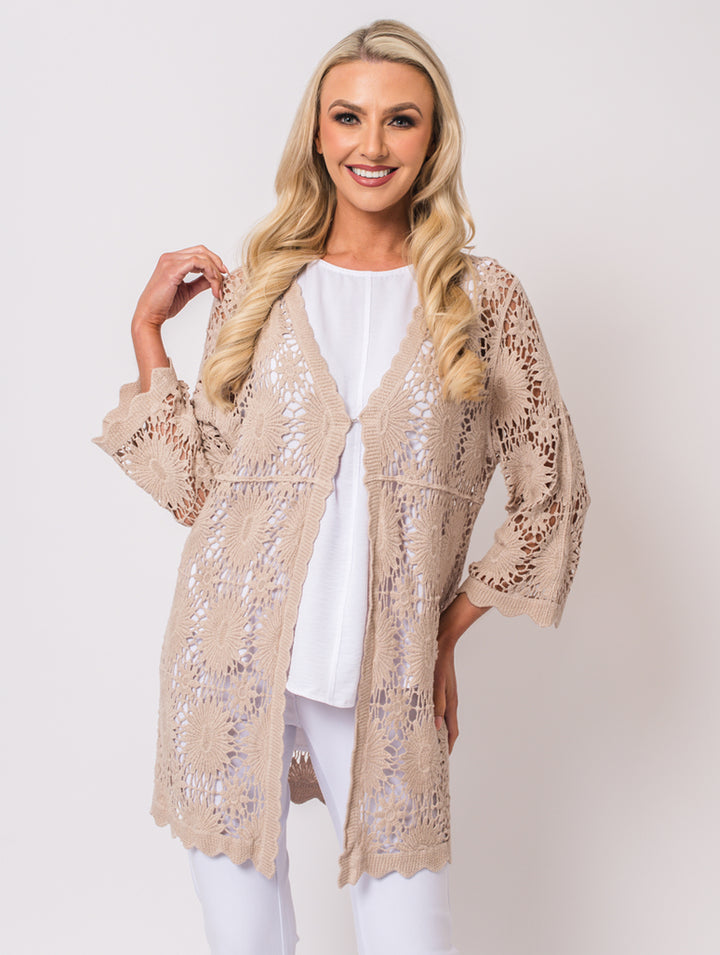 Long Crochet Cardigan - Natural