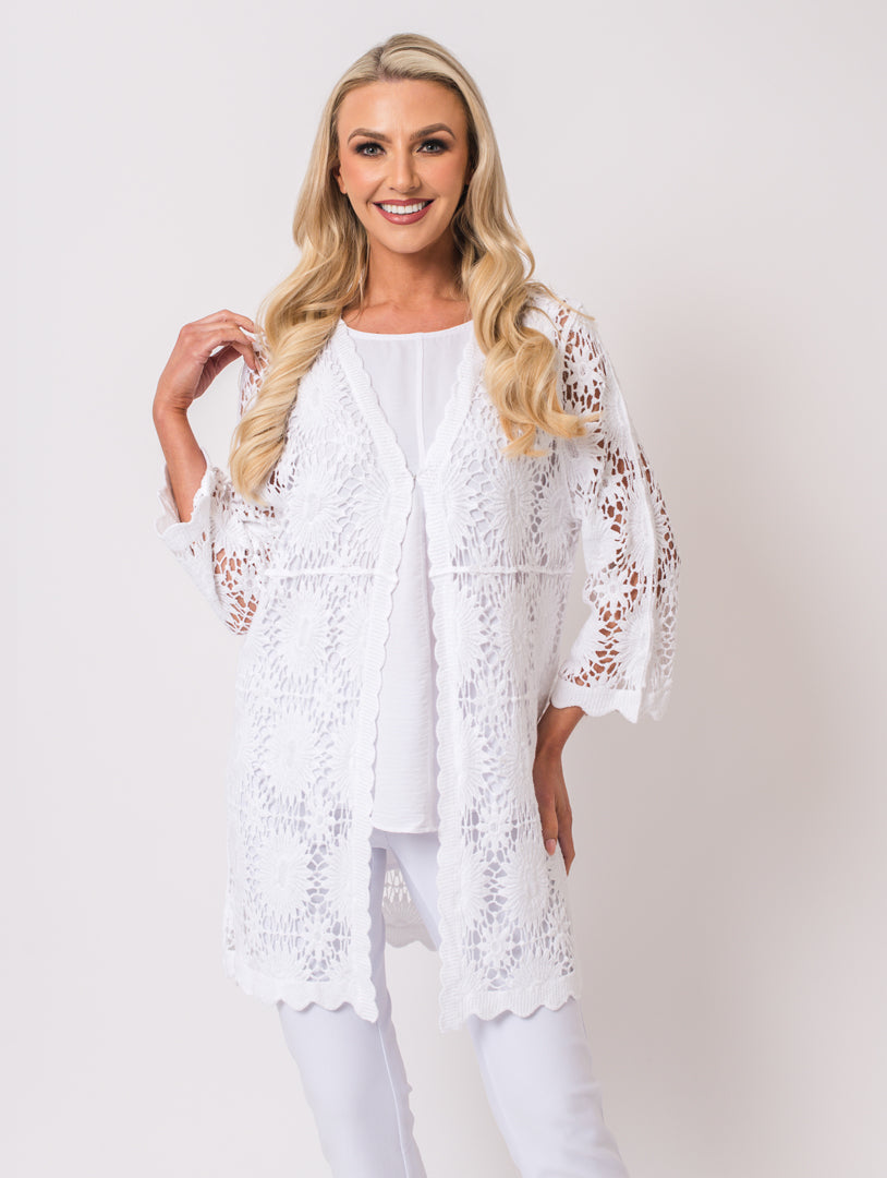 Long Crochet Cardigan - White