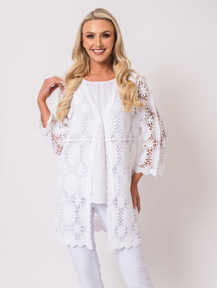 Long Crochet Cardigan - White