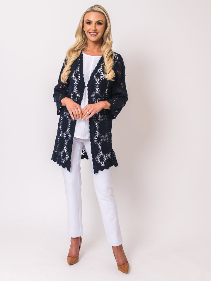 Long Crochet Cardigan - Navy