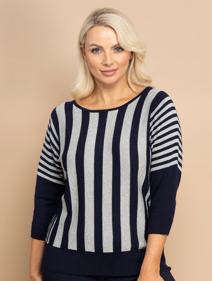Stripe Knitwear - Light Grey/Navy