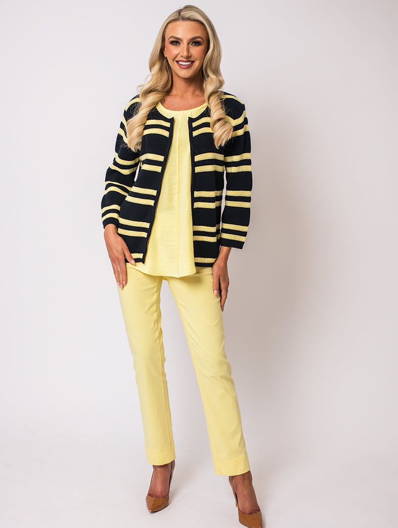 Zip Cardigan - Navy/Lemon
