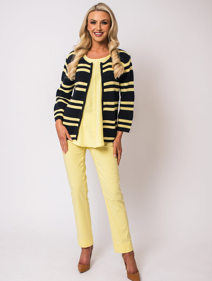 Zip Cardigan - Navy/Lemon