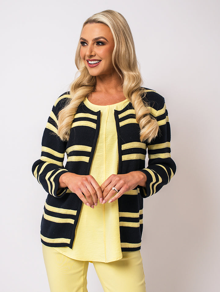 Zip Cardigan - Navy/Lemon