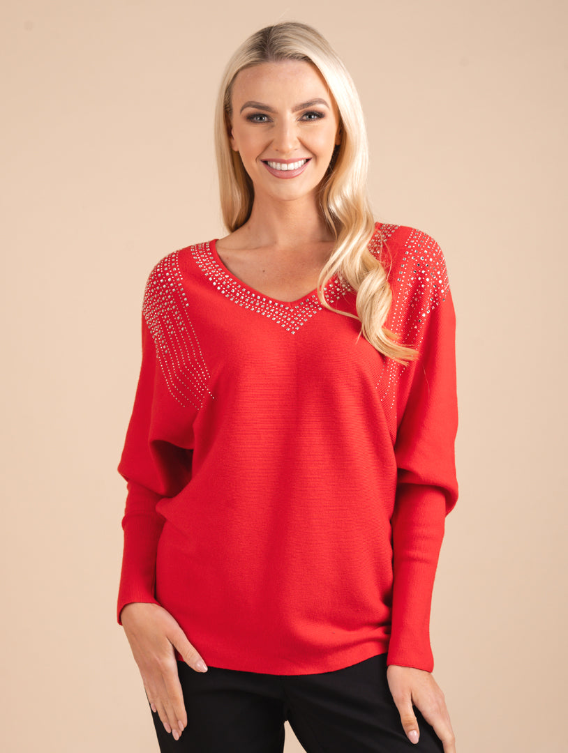 Luxury V Neck Knitwear - Red