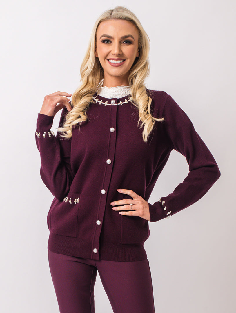 Pearl Cardigan - Wine