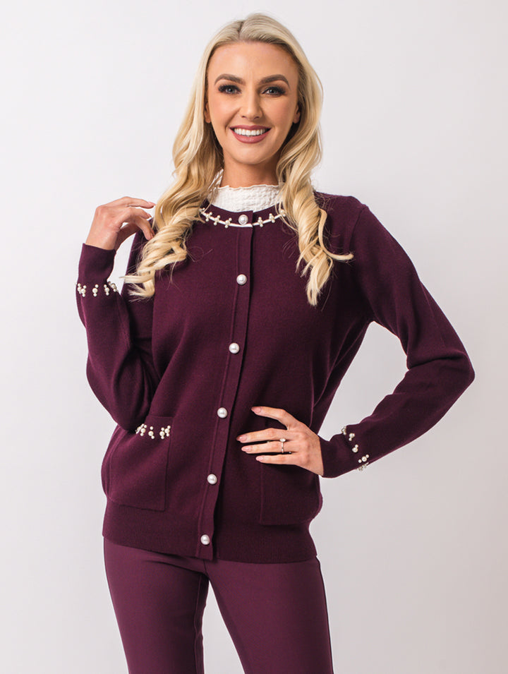 Pearl Cardigan - Wine