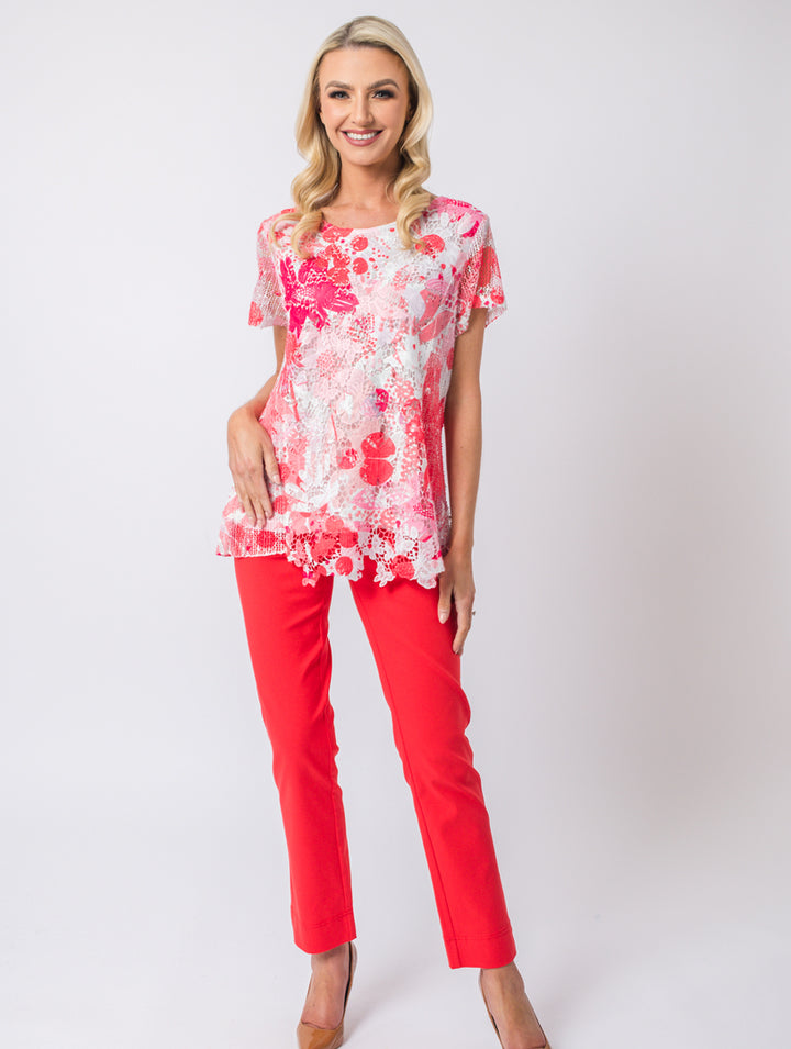 Luxury Lace Top - Red Multi