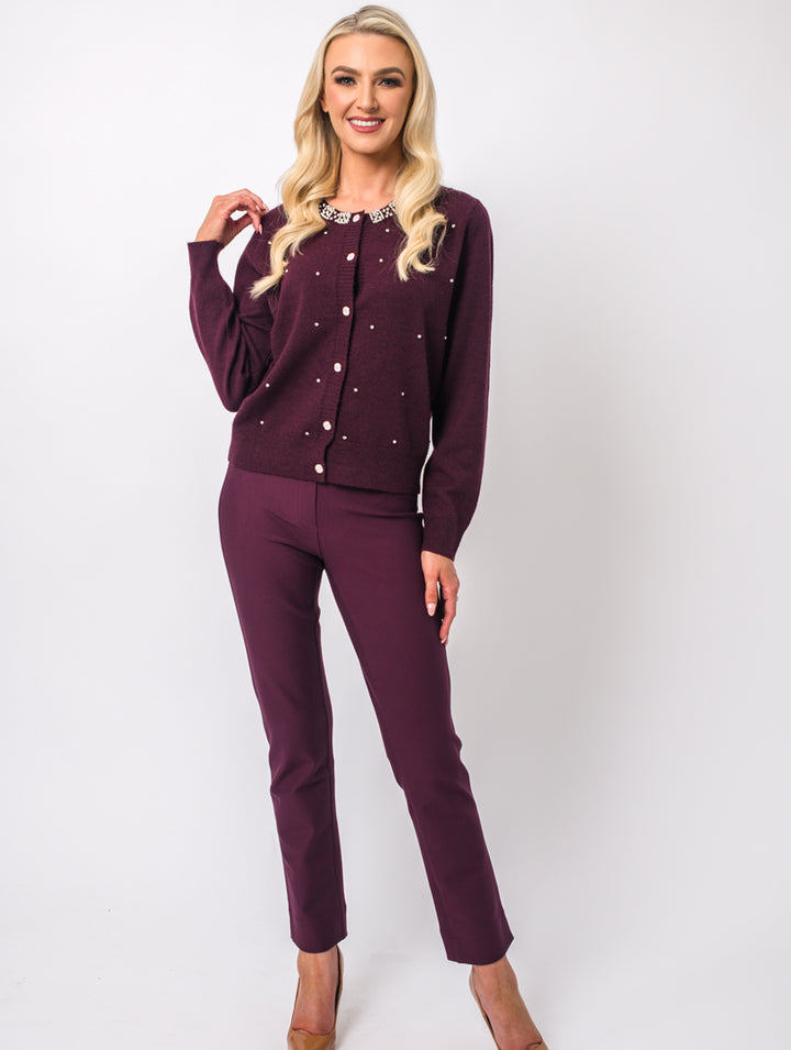 Beaded Cardigan - Wine