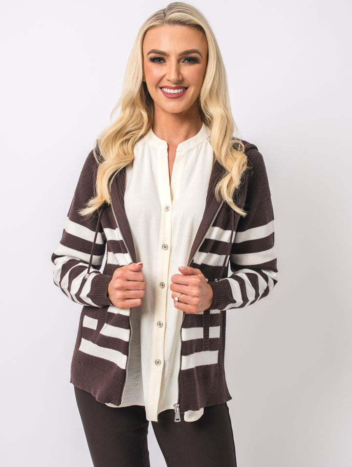 Striped Zip Knit - Chocolate