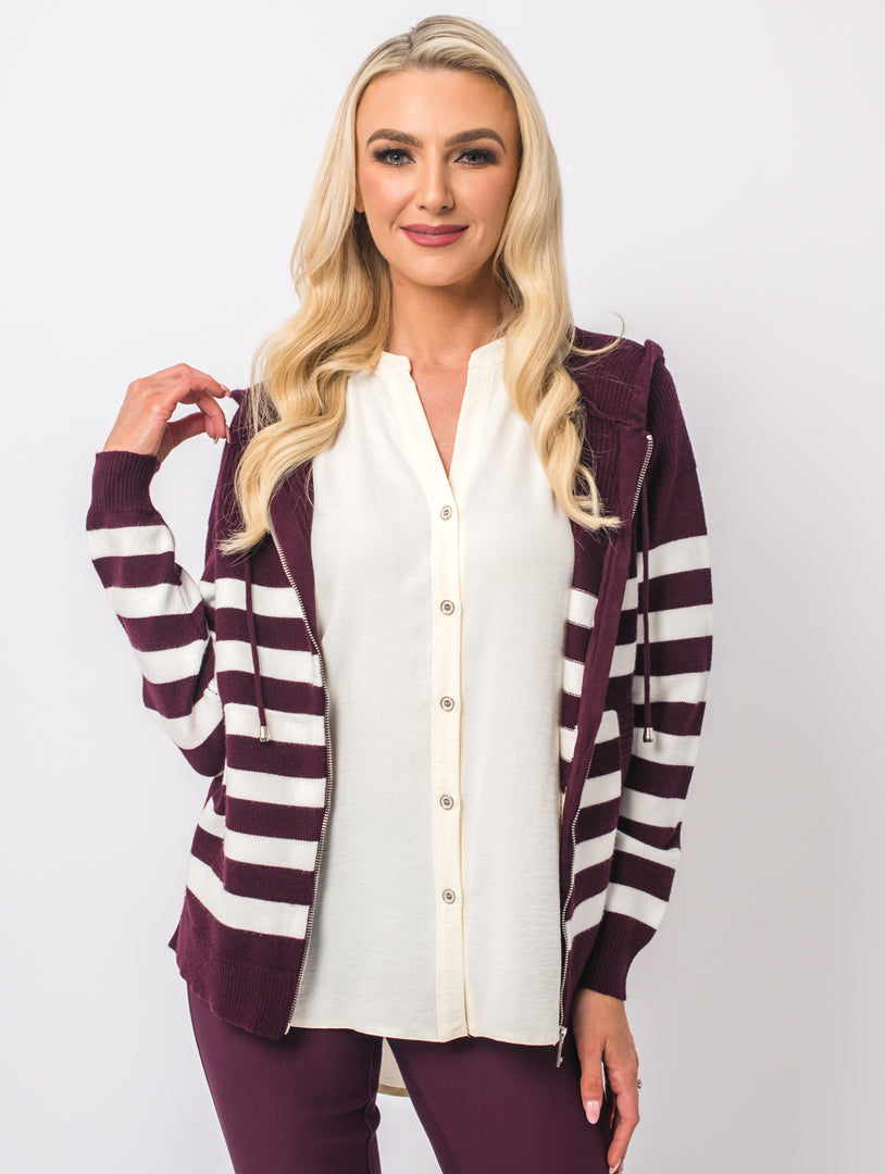 Striped Zip Knit - Wine