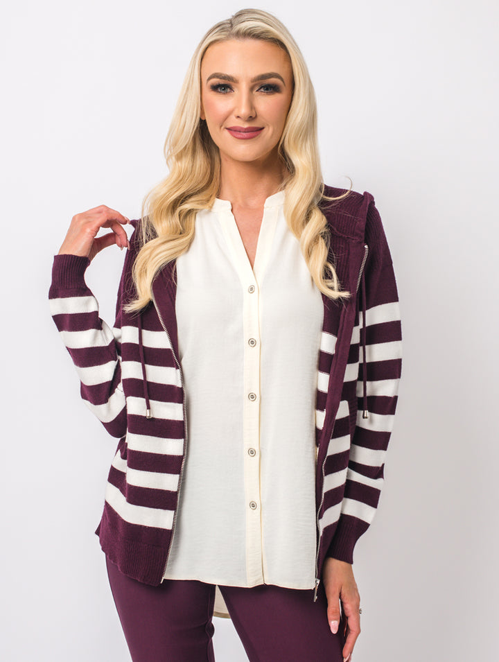 Striped Zip Knit - Wine