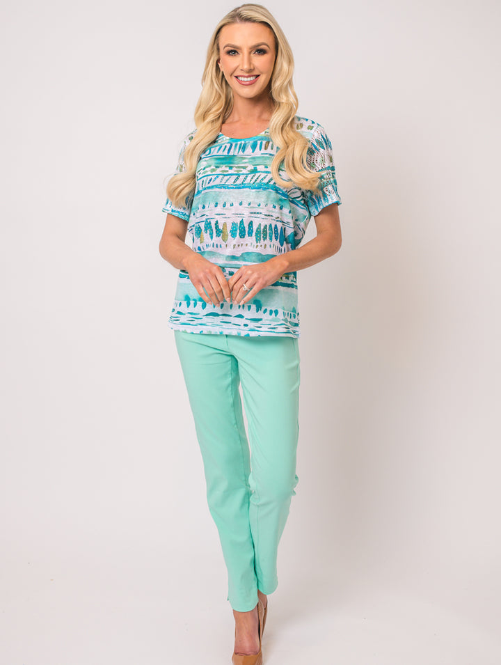 Lace Sleeve Top - Mint Multi