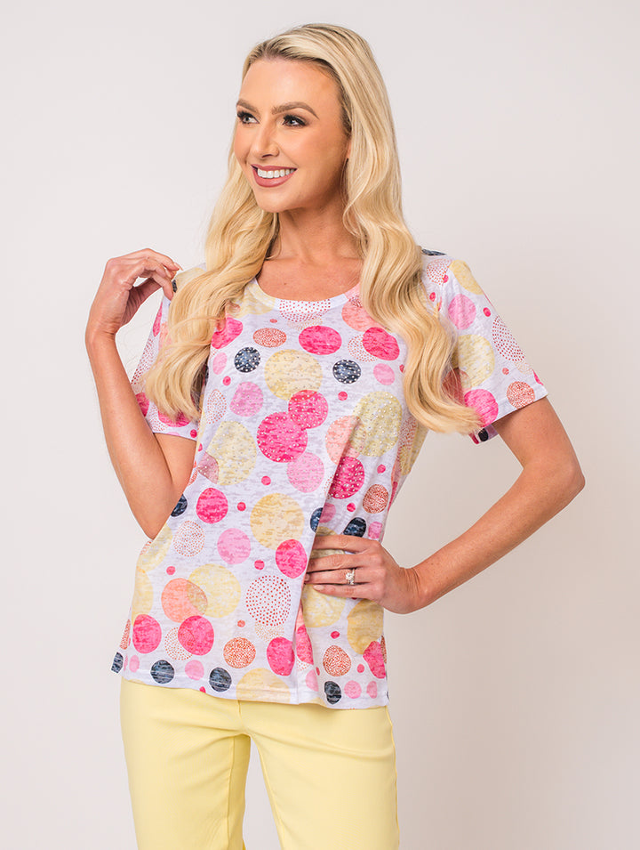 Diamonte Circle Top - Cerise Multi