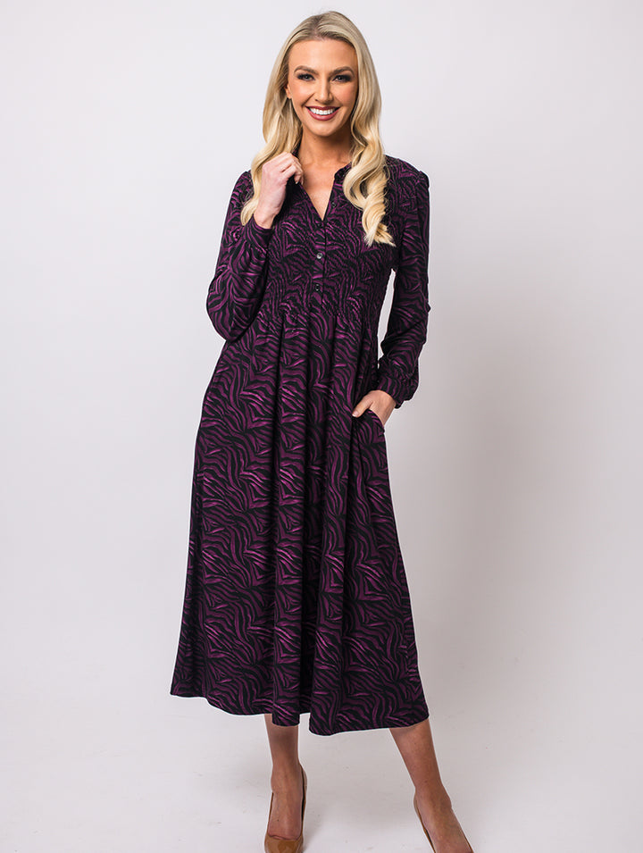 Print Collar Dress - Magenta