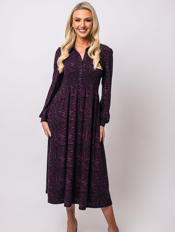 Print Collar Dress - Magenta