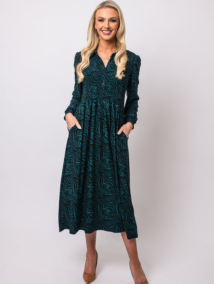 Print Collar Dress - Pine