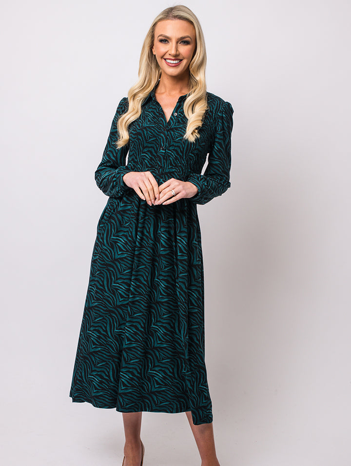 Print Collar Dress - Pine