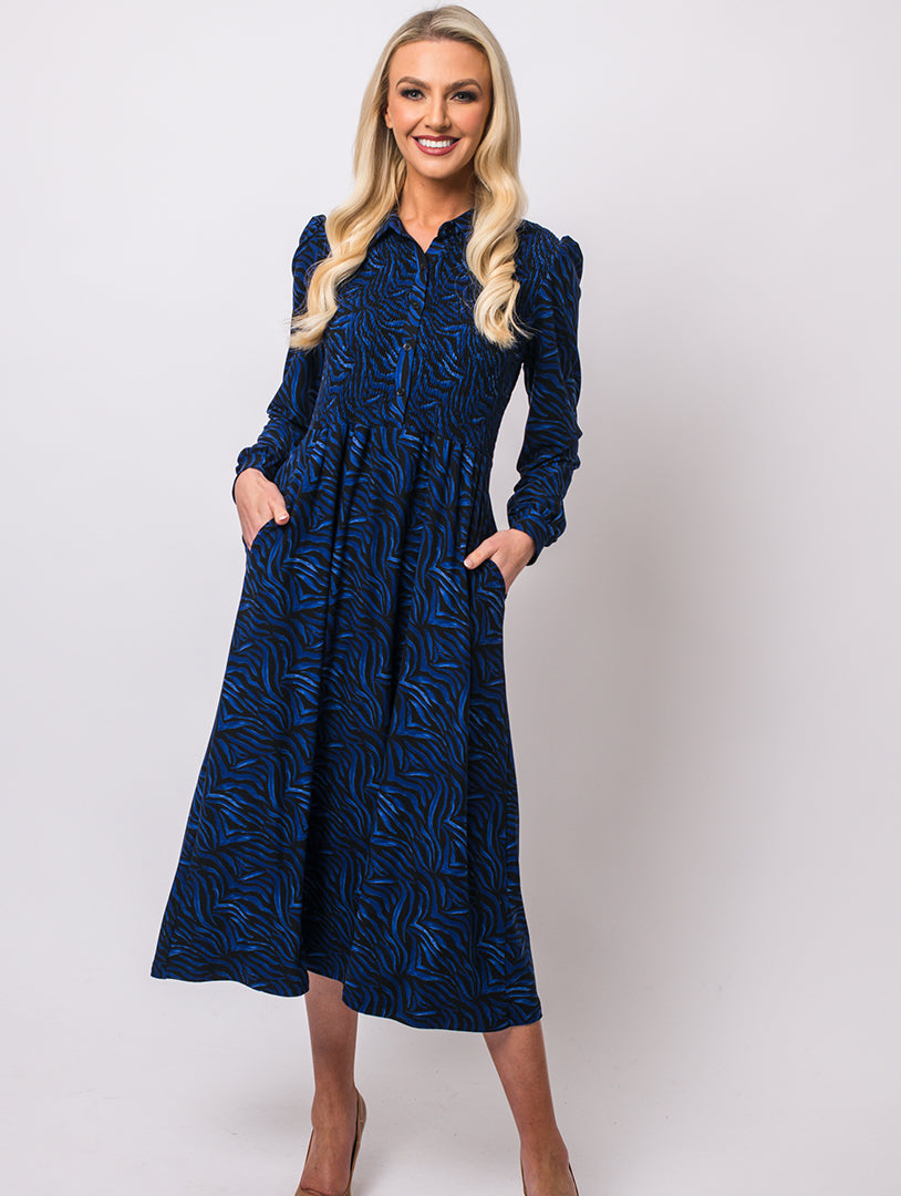Print Collar Dress - Royal