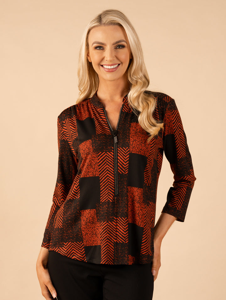 Diamond Zip Top - Burnt Orange