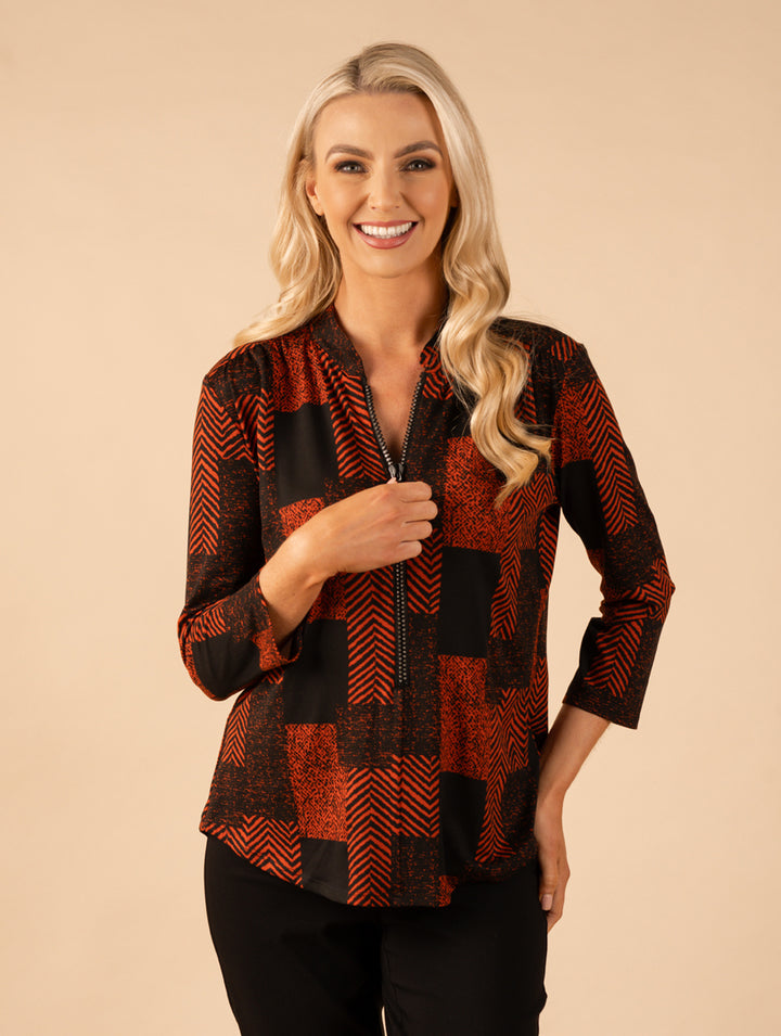 Diamond Zip Top - Burnt Orange