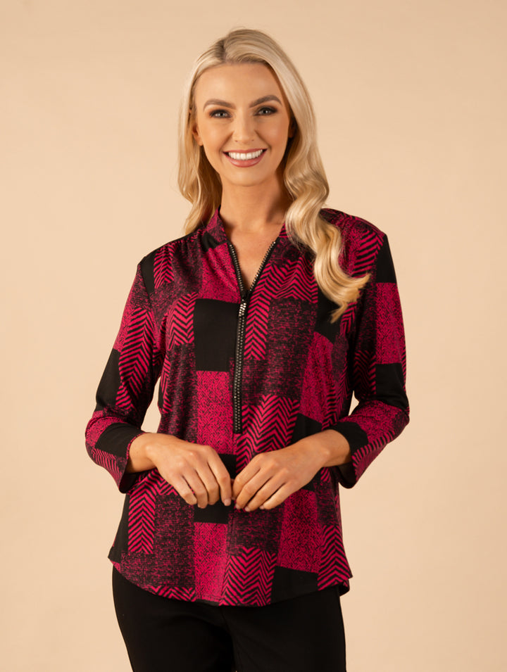 Diamond Zip Top - Cerise