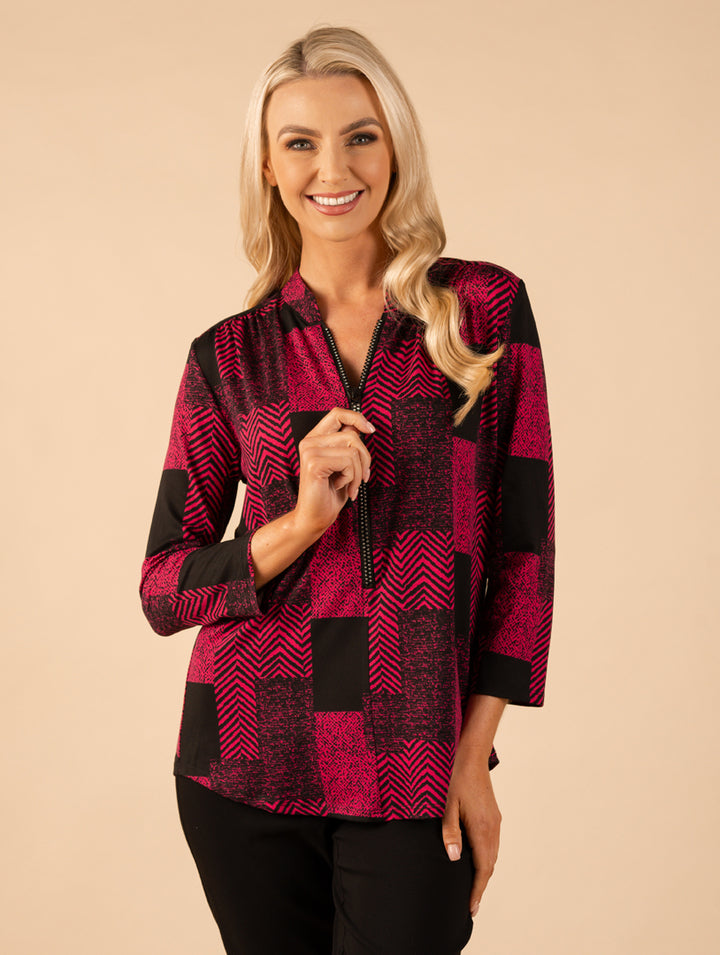 Diamond Zip Top - Cerise