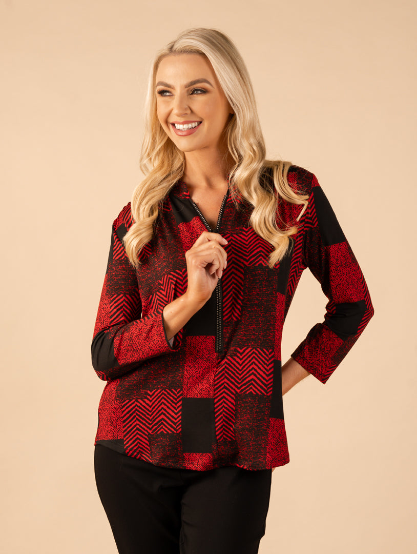 Diamond Zip Top - Red