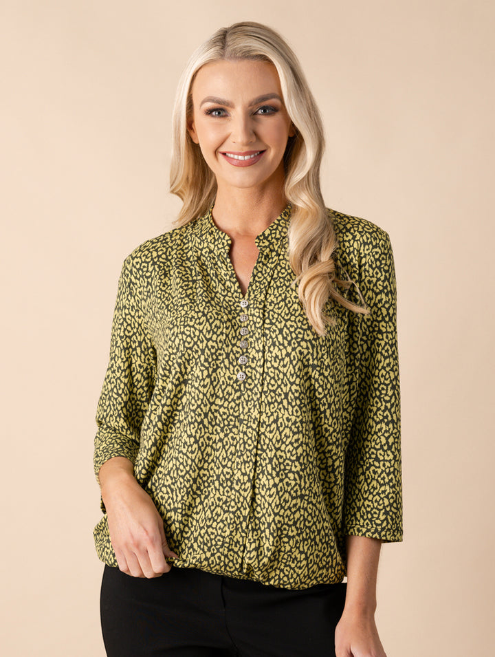 Button Top - Khaki/Lime