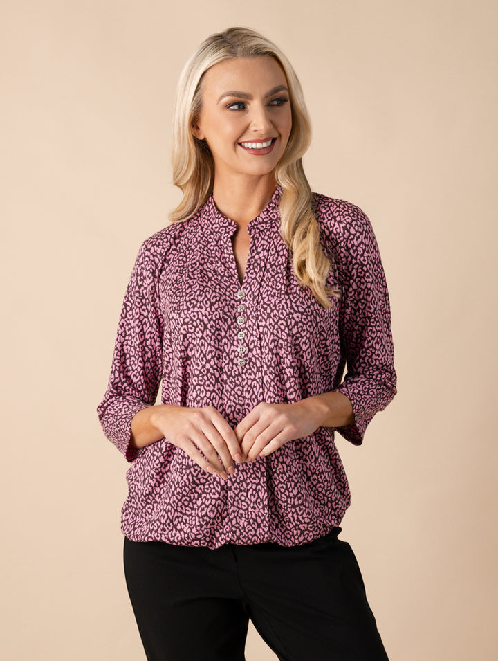 Button Top - Plum/Pink