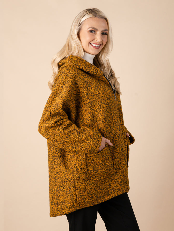 Boucle Zip Coat - Mustard