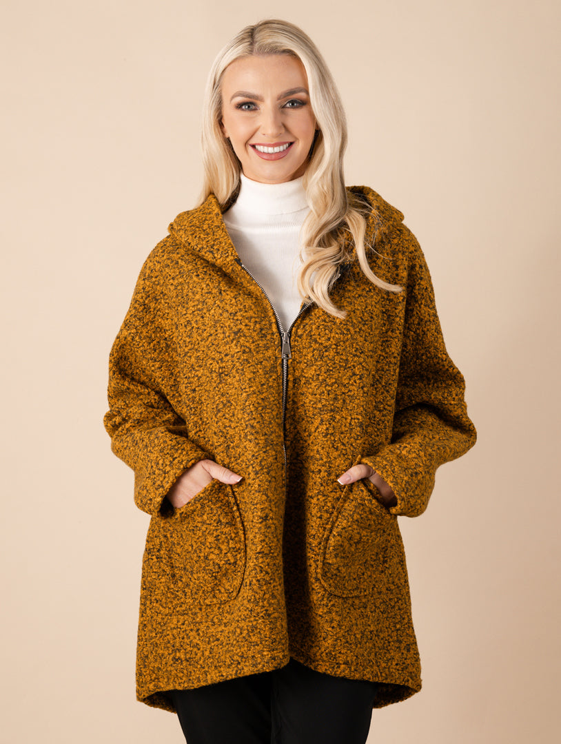 Boucle Zip Coat - Mustard