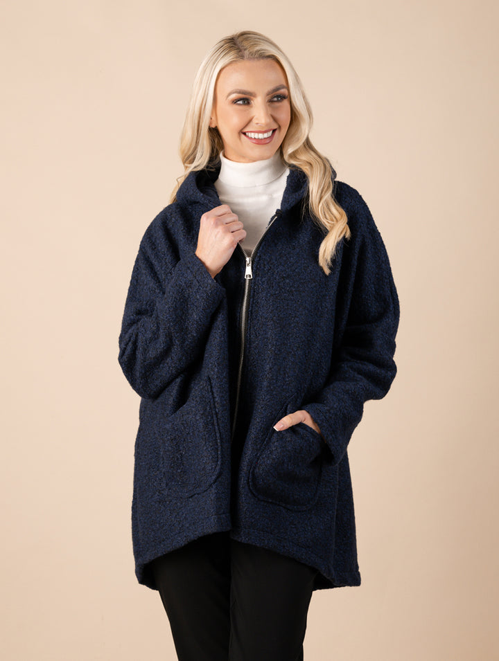 Boucle Zip Coat - Dark Navy