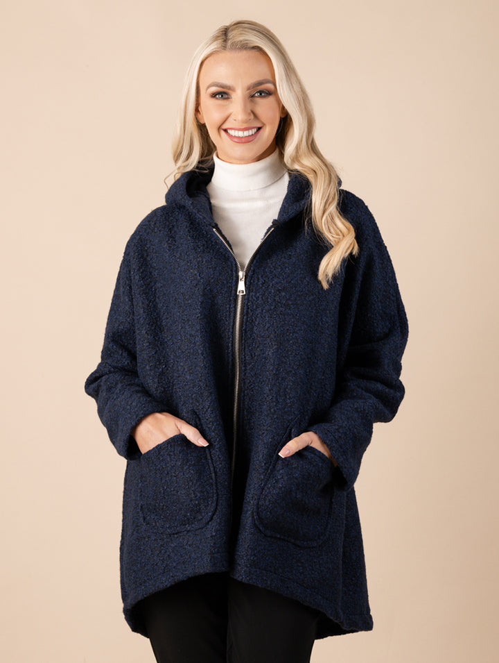 Boucle Zip Coat - Dark Navy