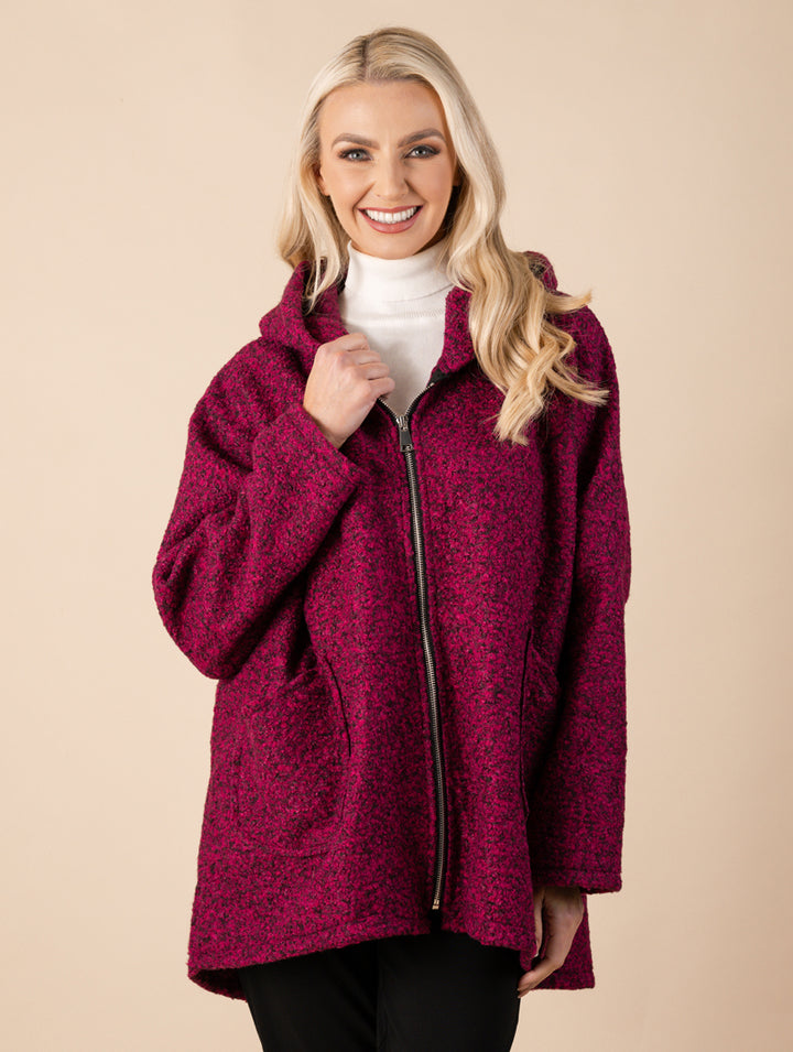 Boucle Zip Coat - Dark Magenta