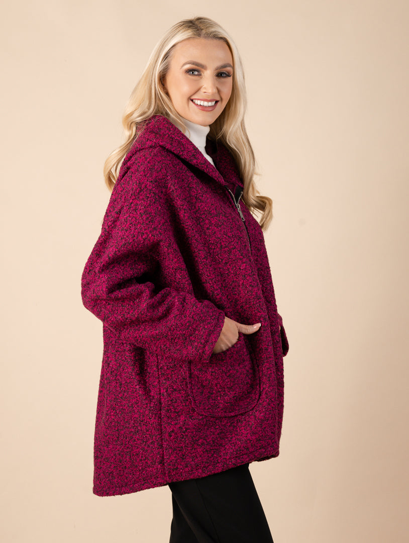 Boucle Zip Coat - Dark Magenta