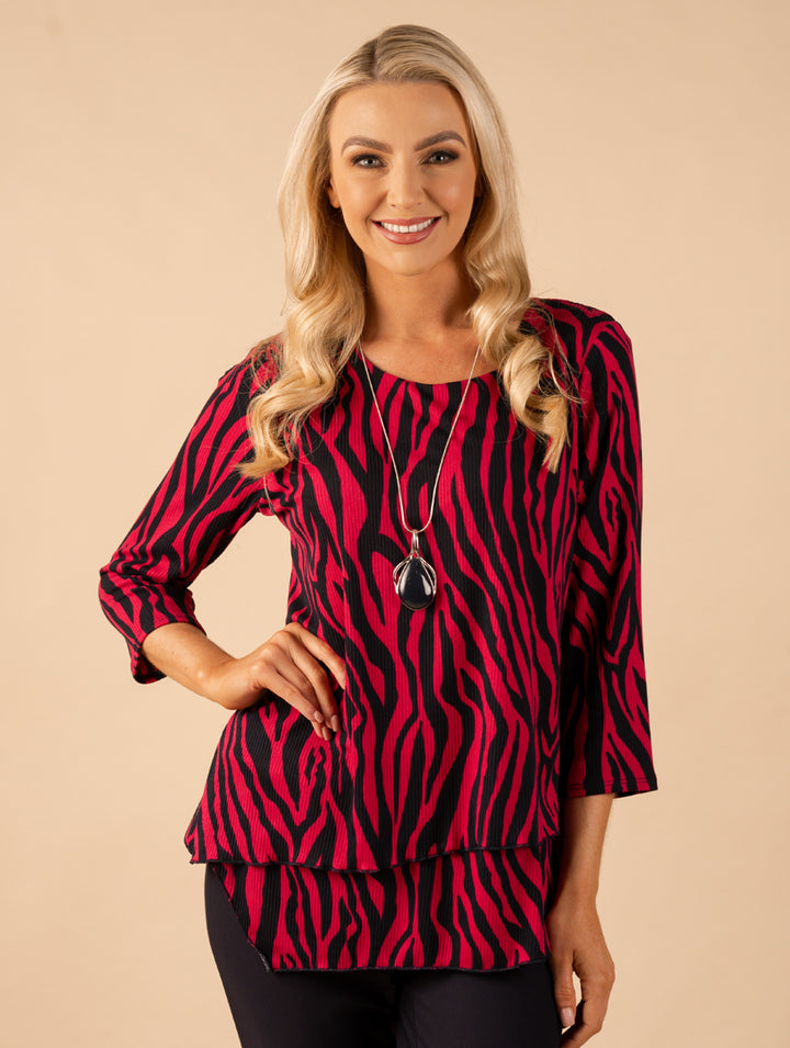 Angle Necklace Top - Navy/Magenta