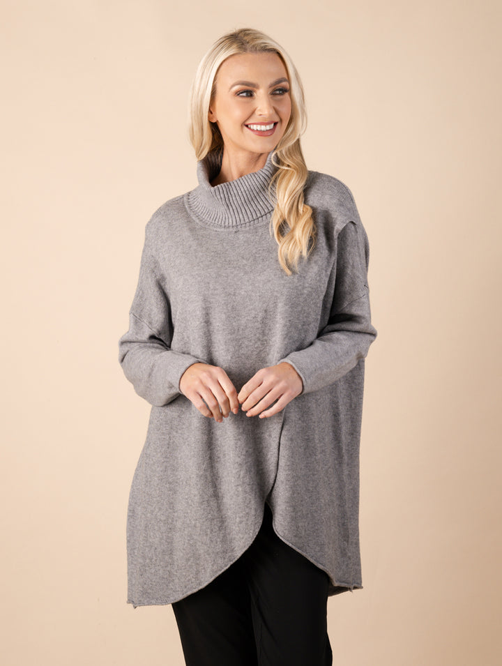 Split Front Knitwear - Grey