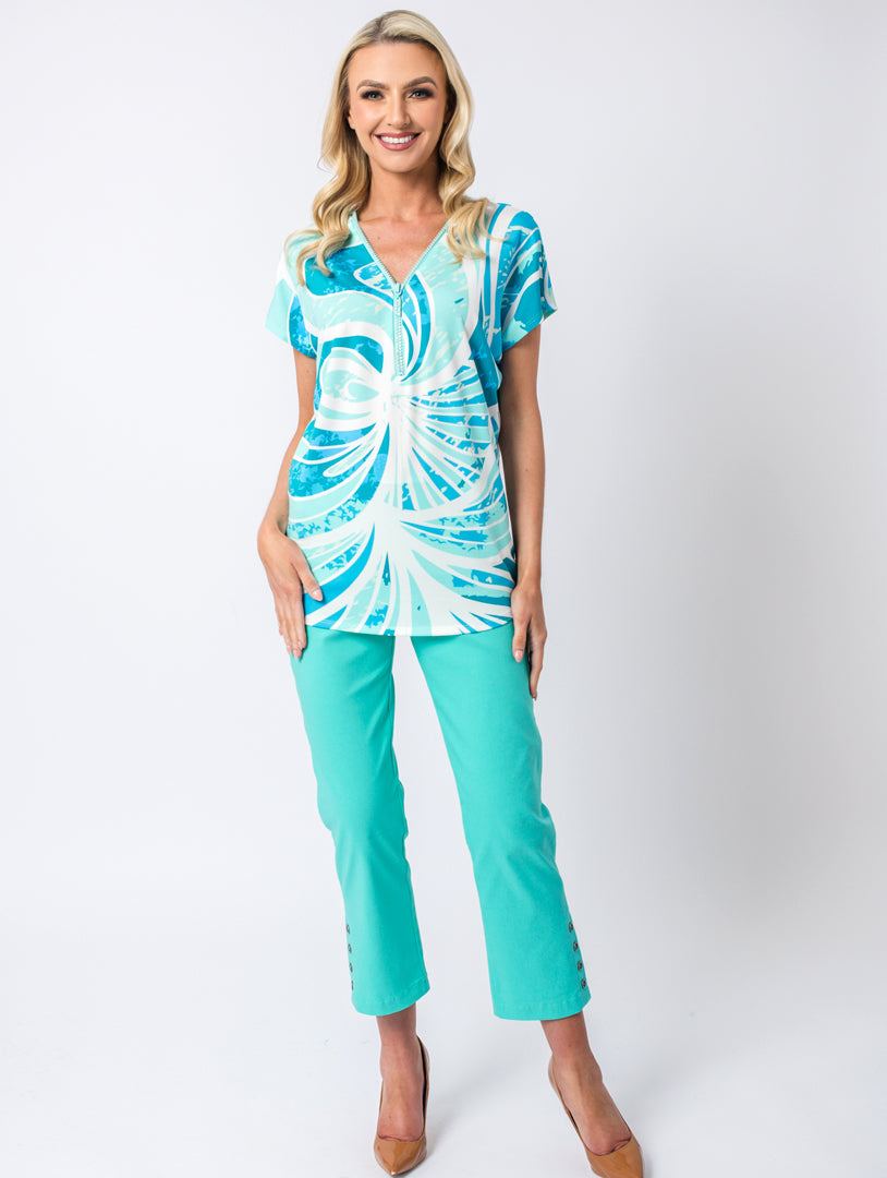 Short Sleeve Zip Top - Teal