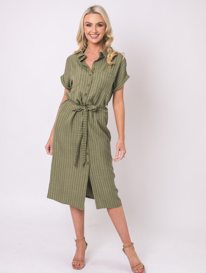 Stripe Dress - Khaki