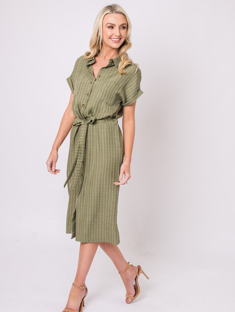 Stripe Dress - Khaki