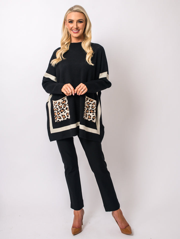 Pocket High Neck Jumper - Black