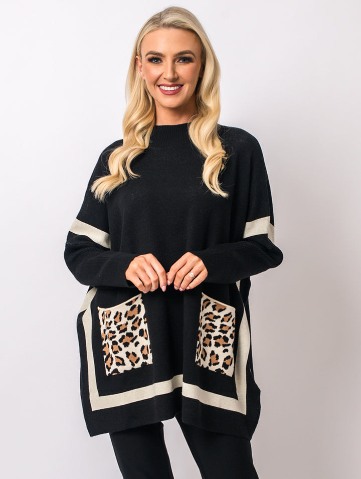 Pocket High Neck Jumper - Black