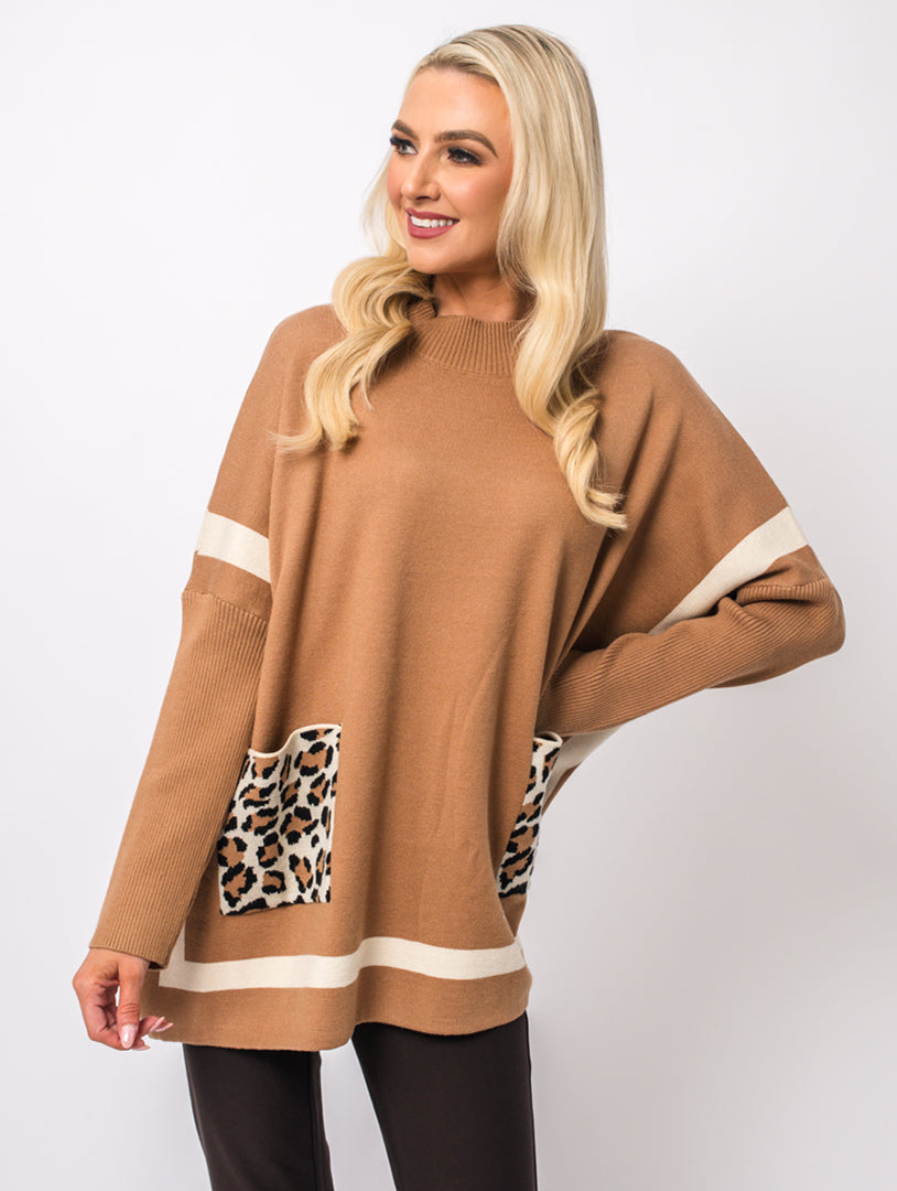 Pocket High Neck Jumper - Stone
