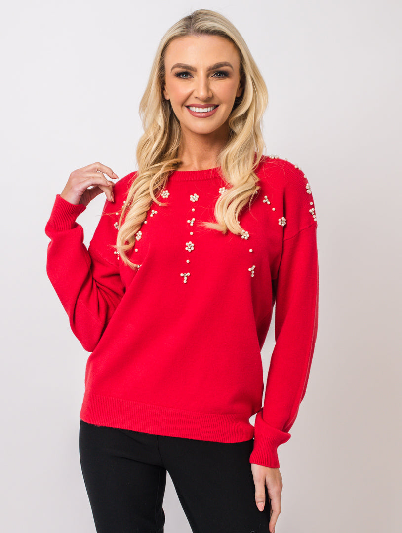 Pearl Flower Jumper - Red