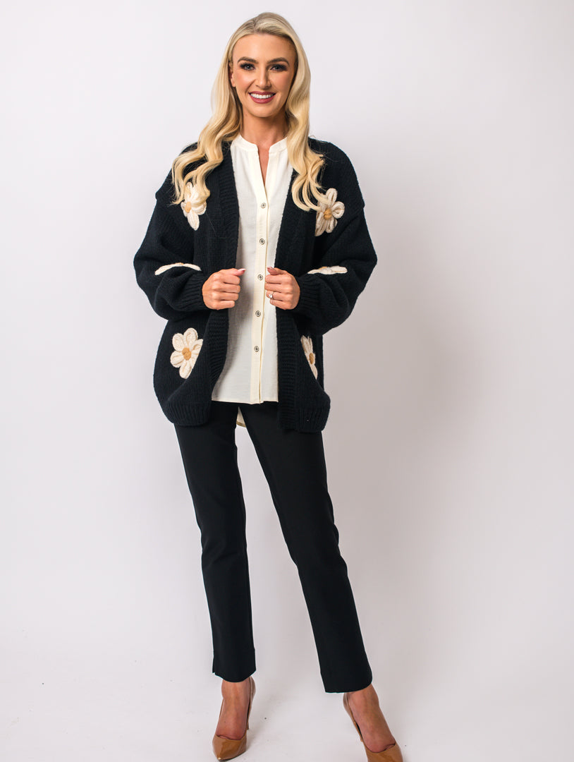 Large Flower Cardigan - Black