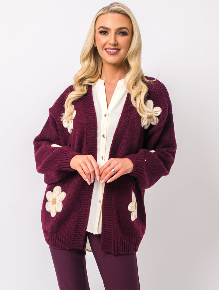Large Flower Cardigan - Berry