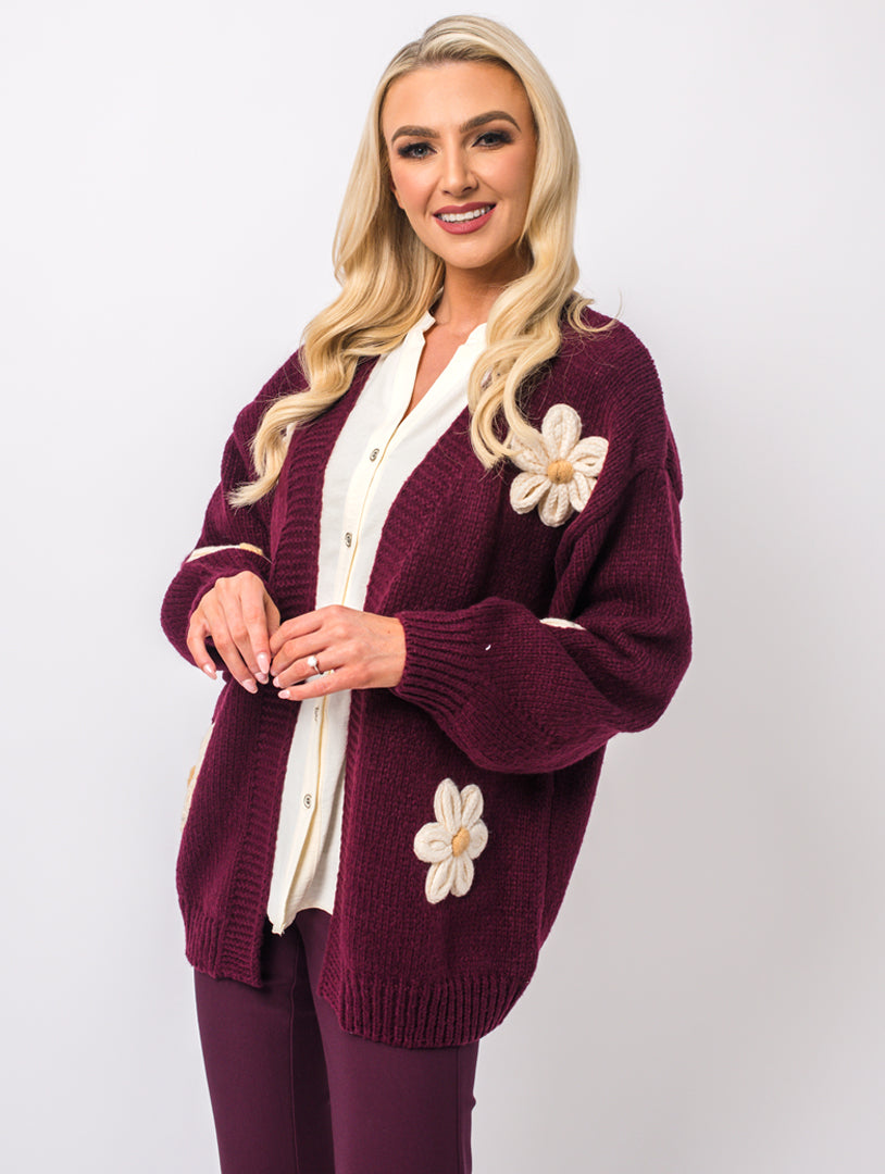 Large Flower Cardigan - Berry
